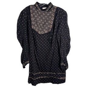 Doen Black/Tan Floral Dress 100% Cotton Size Medium